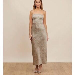 Park & Fifth Maxine Floral Midi Dress in Gold and Blue